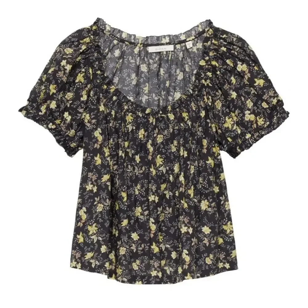 Doen Frederica Cotton Floral Puff Short Sleeve Blouse Top Winding Blossom